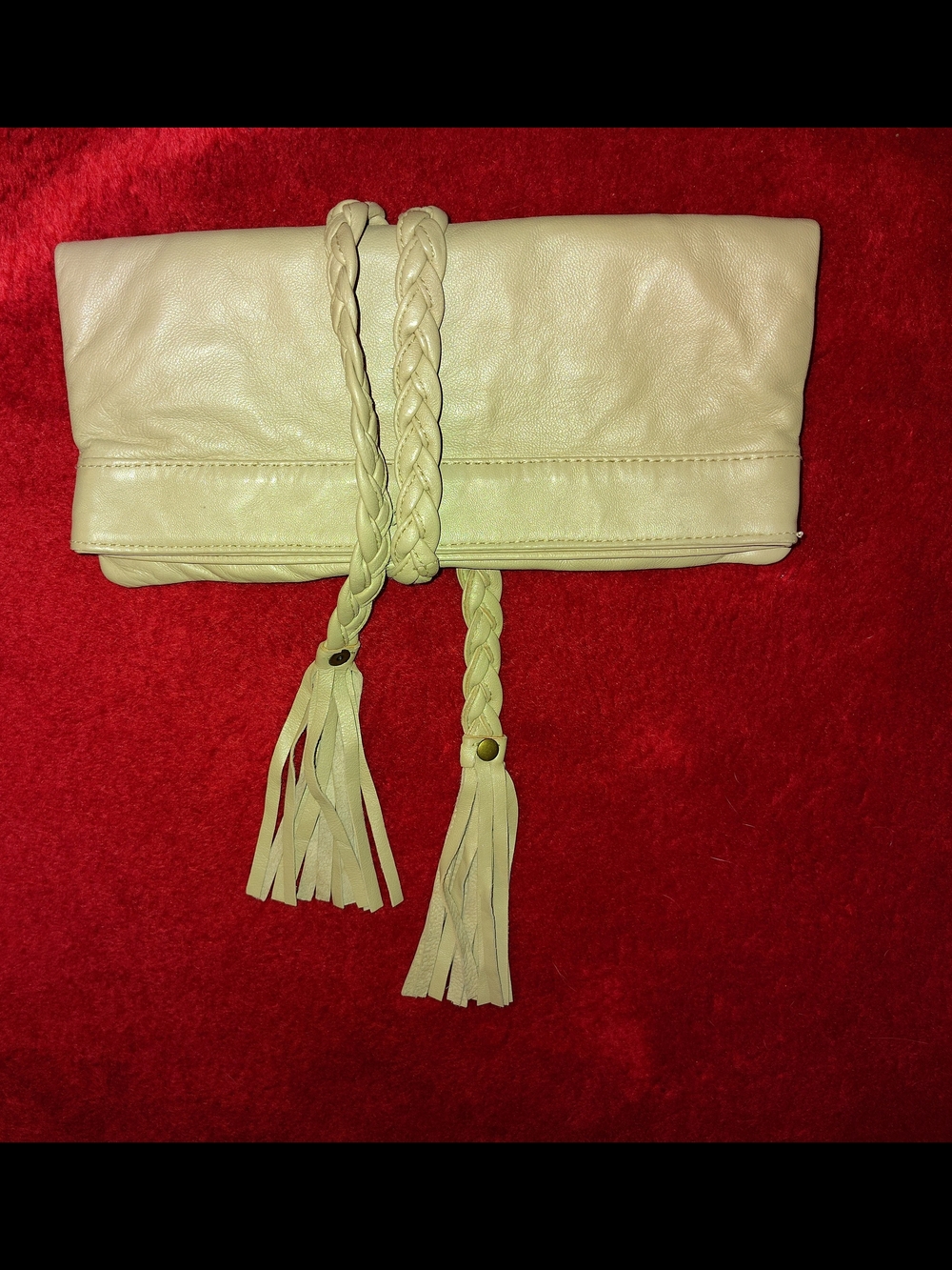 Jacqueline Jarrot Cream Leather Clutch With Braid Details